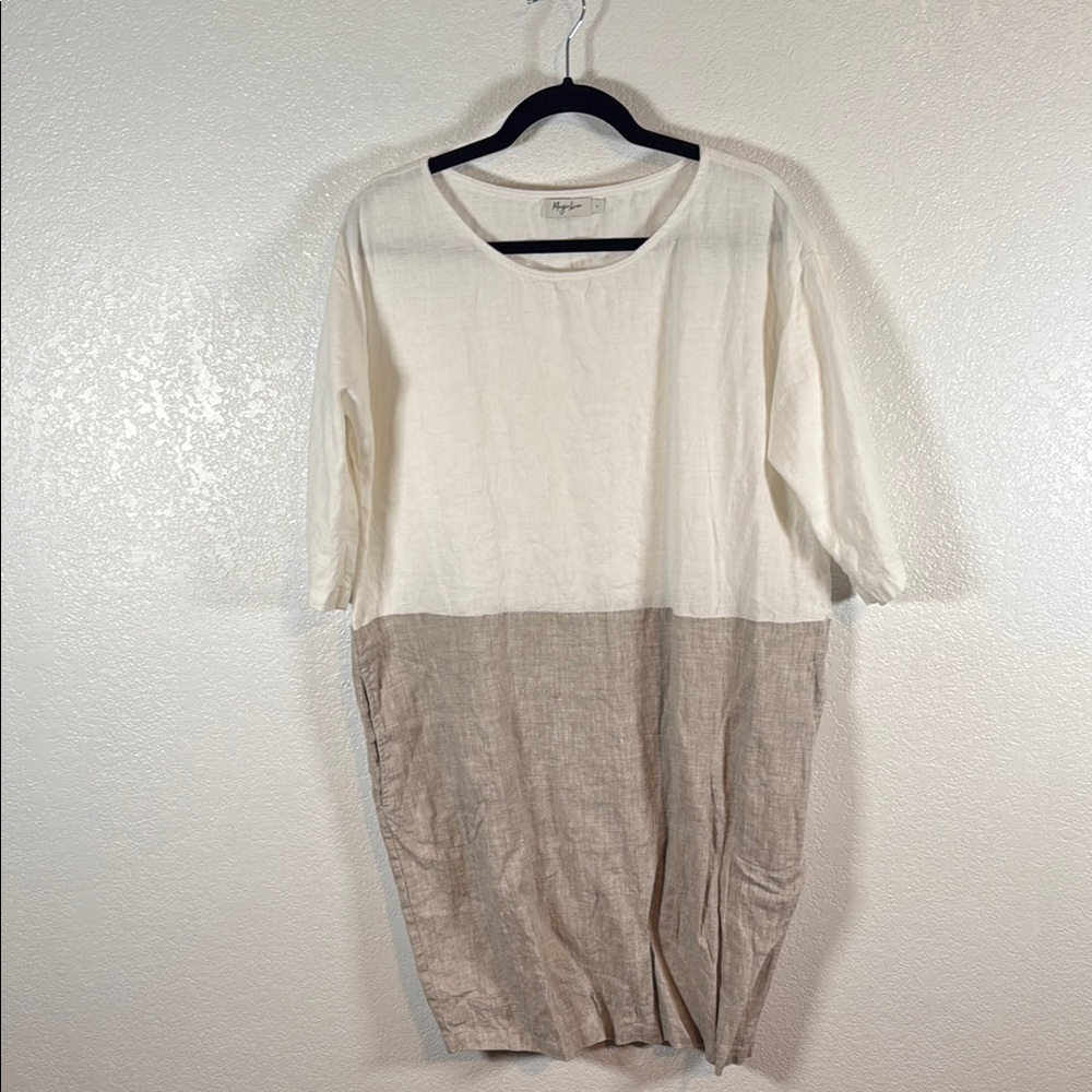 Magic Linen Neutral Linen Tunic Mini Dress Lagenlook Size Large